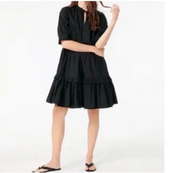 Sz large NWT J. Crew ruffle tiered popover dress black - Picture 2 of 16